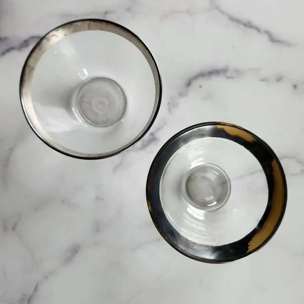 Arcoroc France clear glass bowl set silver chrome trim smook cooking